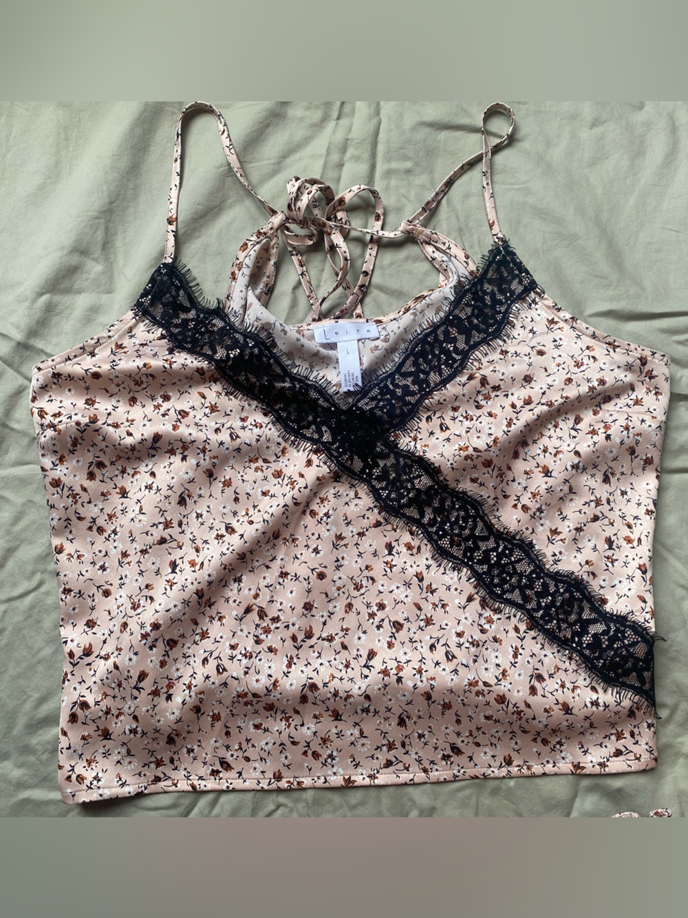 Nordstrom Leith Dusty Pink Camisole Slit Pencil Skirt Set w/ lace trim floral - Picture 2 of 9